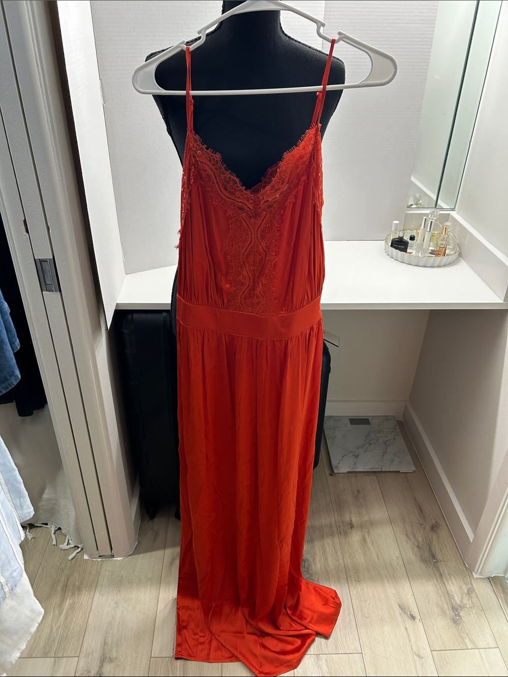 Scotch & Soda Red/Orange Lace-Trim Maxi Slip Dress Size 36